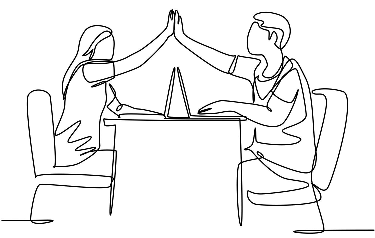 One Line Grafik die Grübeltäter klatschen ein